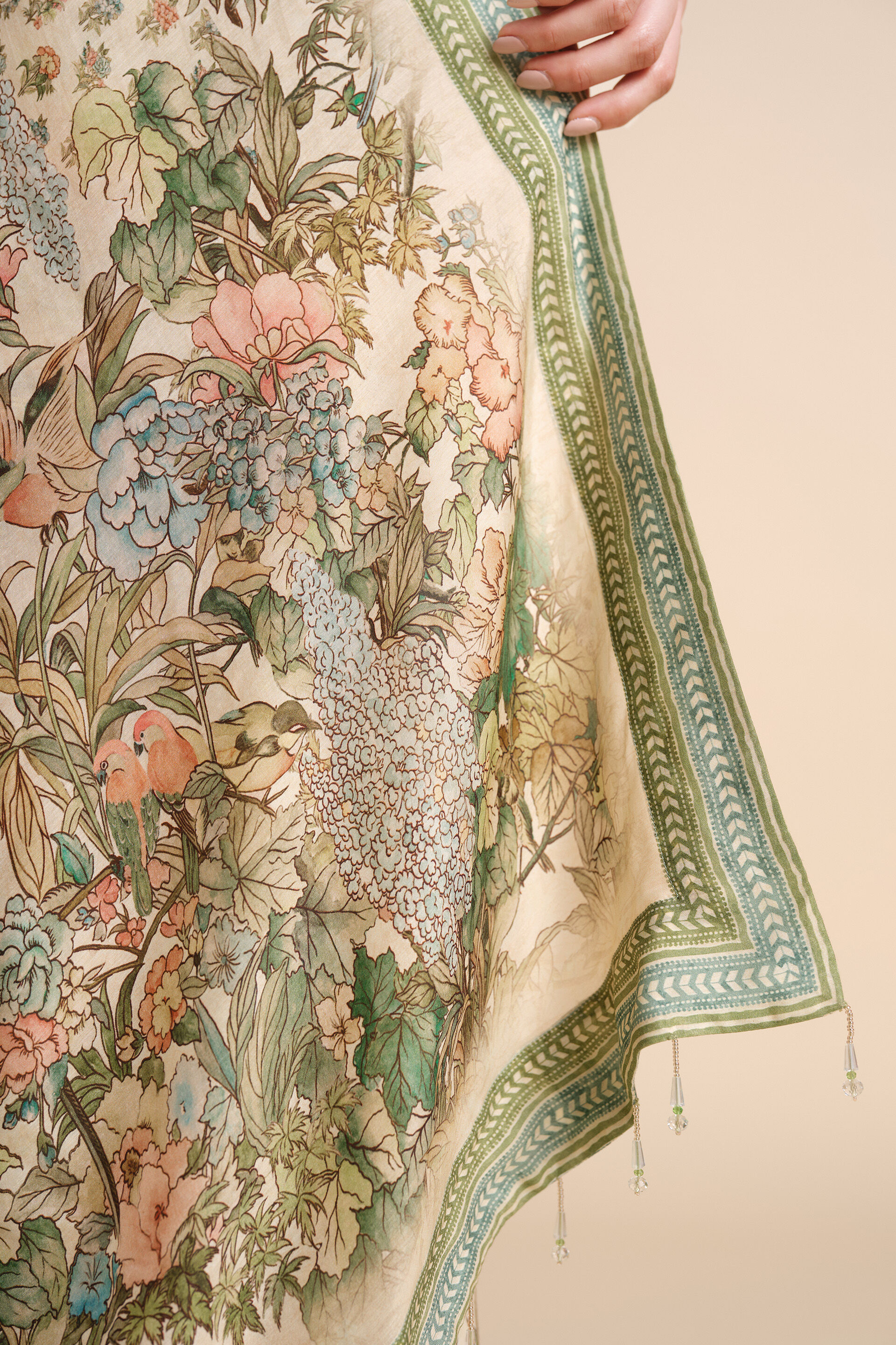 Liana Printed Silk Saree - Ivory, Ivory, image 8